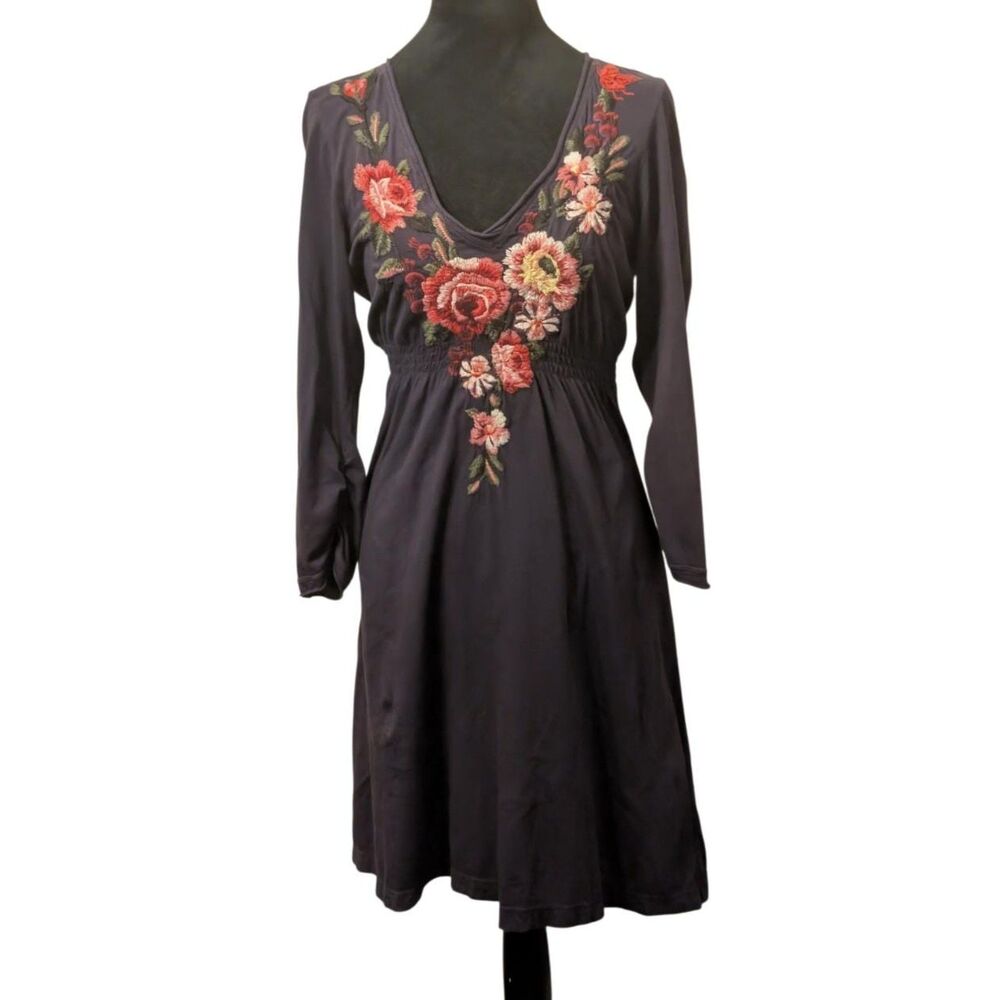 JW Los Angeles Johnny Was Whimsigoth Floral Midi Dress Dark Plum, Small